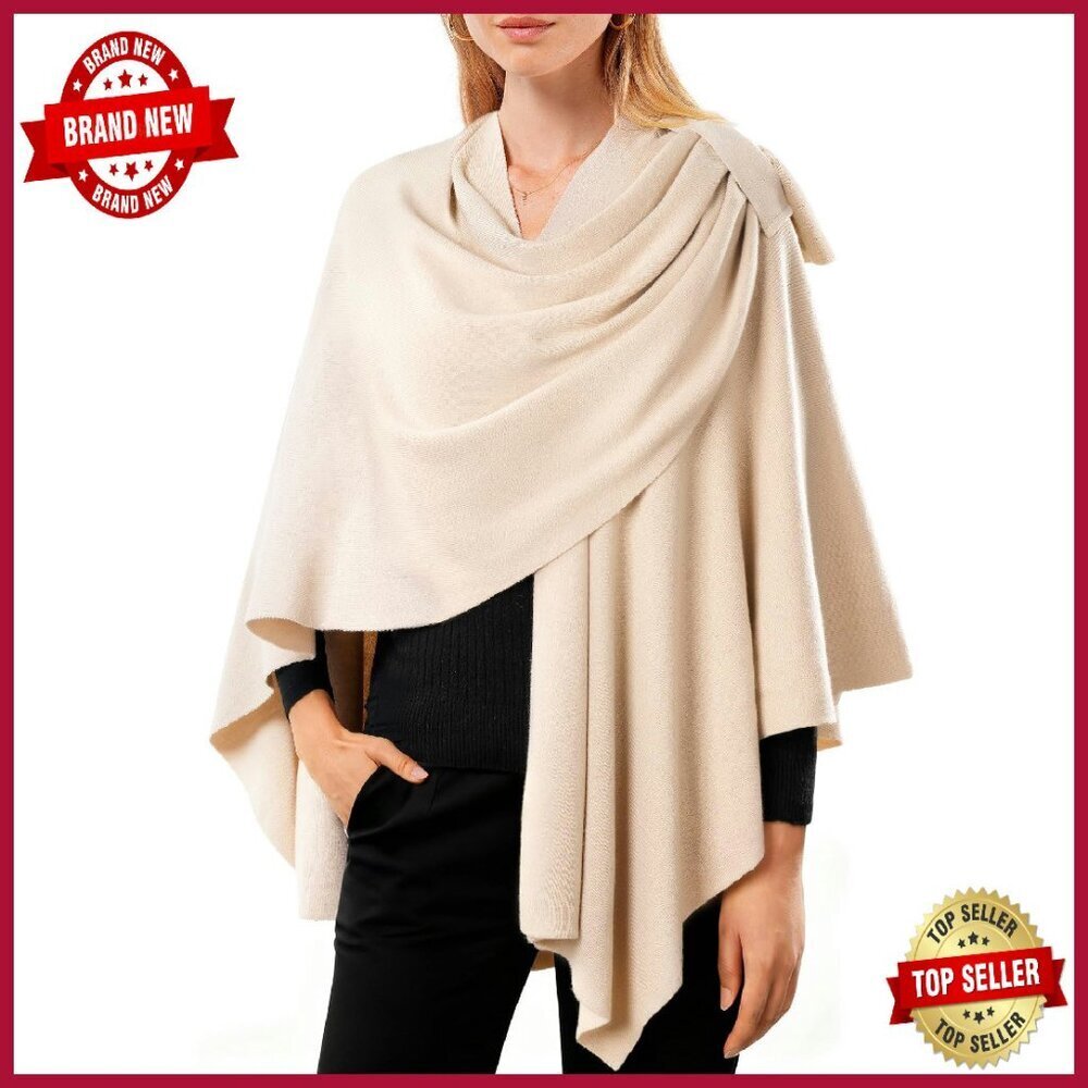 Double-Knit Poncho Shawl Wrap Elegant Cape One Size Soft Stretchy